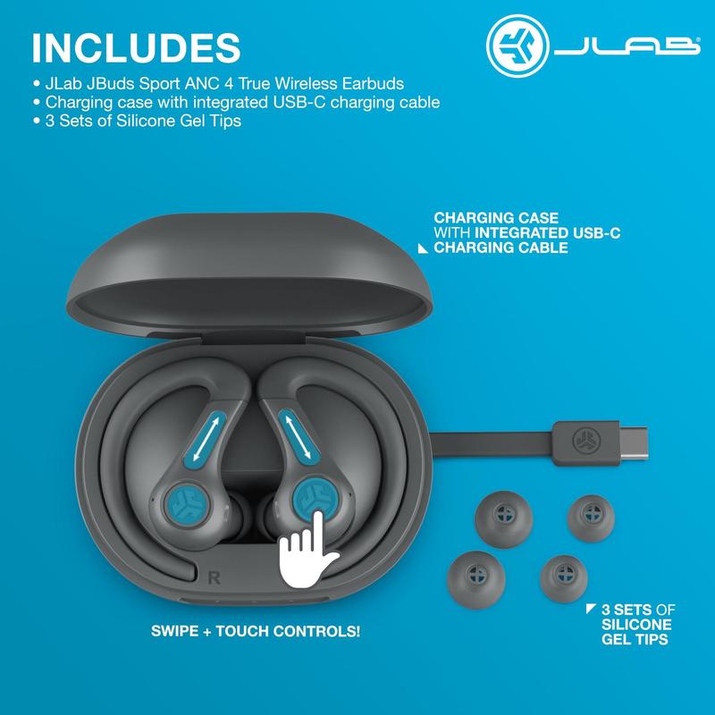 Fones de Ouvido Bluetooth JLab JBuds Sport ANC 4 - Sem Fio com